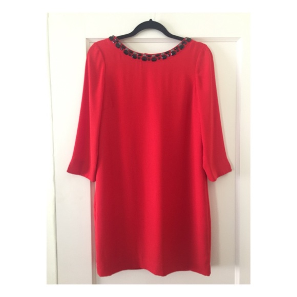 Red shift dress, London designer, size XS-S, 2-4 - Picture 2 of 5